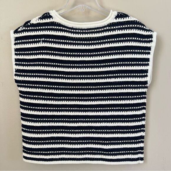 Joie Blue White Nautical Preppy Crew Neck Striped Short Sleeve Sweater-M - Picture 2 of 13